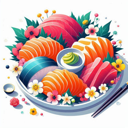 japanese food vector illustration with sashimi and wasabiのイラスト素材