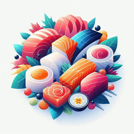 Illustration of Sushi Set with Gradient Mesh, Vector Illustrationのイラスト素材