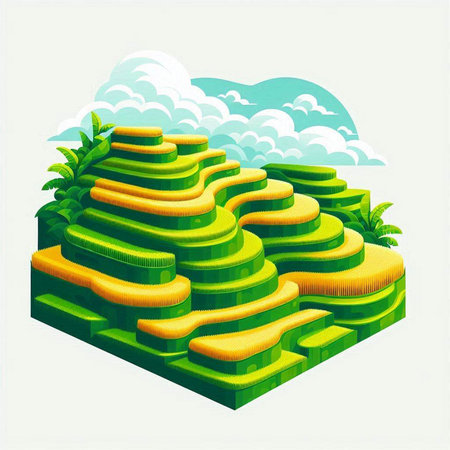 Illustration of a green mountain in the form of a pyramid.のイラスト素材