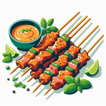 Shish kebab on skewers with sauce. Vector illustrationのイラスト素材
