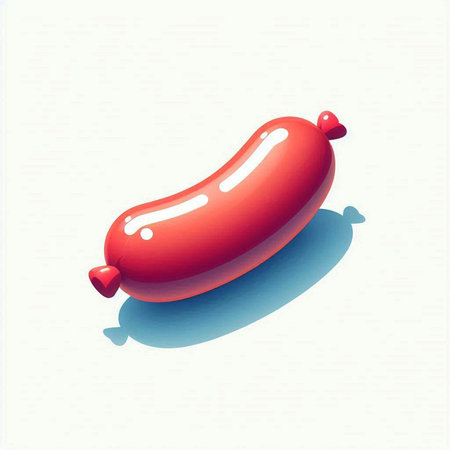 Illustration of a red sausage on a white background with shadow.のイラスト素材