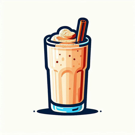 Milkshake with whipped cream and cinnamon in a glass. Vector illustration.のイラスト素材