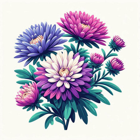 Aster flowers. Vector illustration of a bouquet of flowers.のイラスト素材