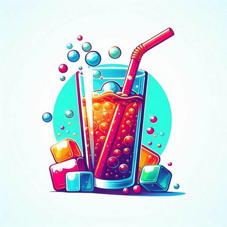 Cocktail with ice cubes and a straw. Vector illustration.のイラスト素材