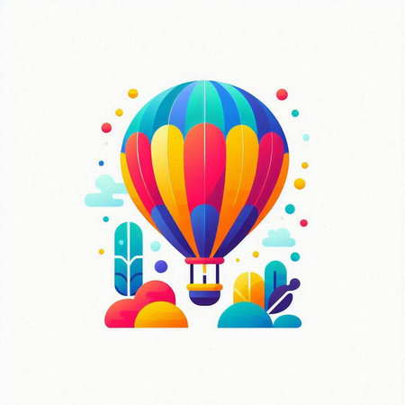 Colorful hot air balloon in flat style on white background. Vector illustration.のイラスト素材
