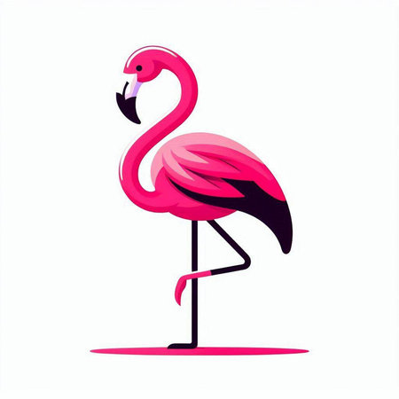 Pink flamingo vector illustration isolated on white background. Exotic bird character.のイラスト素材