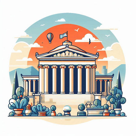 Athens, Greece. Greek Parliament building in Athens. Vector illustrationのイラスト素材
