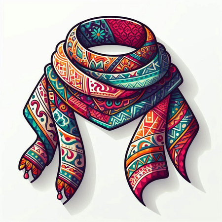 Colorful hand drawn scarf. Boho style. Vector illustration.のイラスト素材