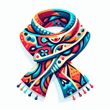 Vector illustration of colorful hand drawn scarf. Isolated on white background.のイラスト素材