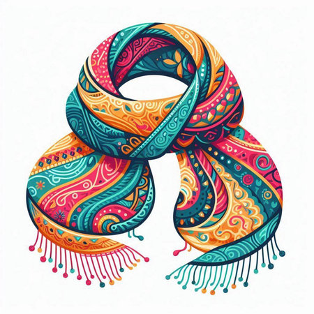 Vector illustration of colorful hand drawn shawl in ethnic style.のイラスト素材