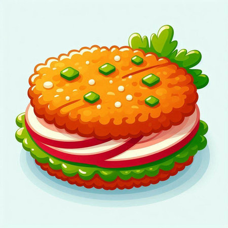 Illustration of a hamburger with lettuce, tomato and cucumberのイラスト素材