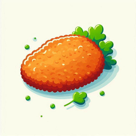 Illustration of a cutlet with green peas on a white backgroundのイラスト素材
