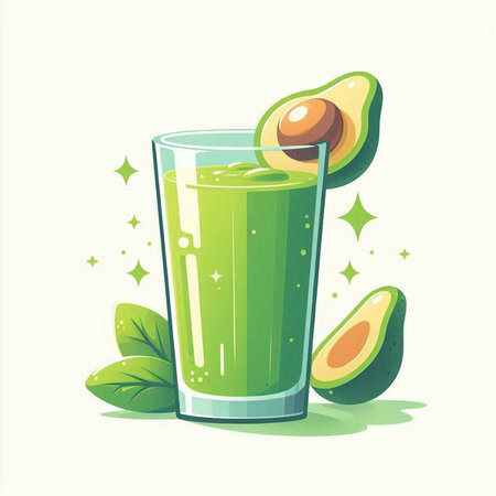 Avocado smoothie in a glass on a white background. Vector illustration.のイラスト素材