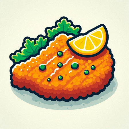 Illustration of a fresh cutlet with lemon on a white backgroundのイラスト素材