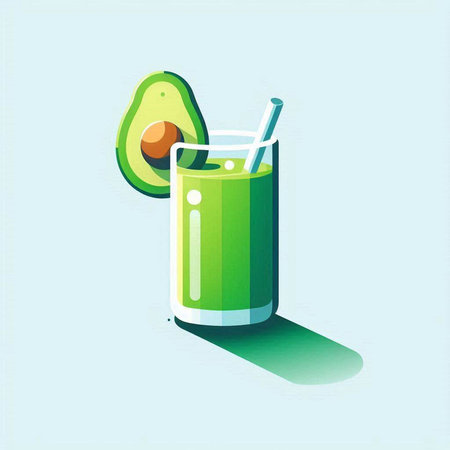 Avocado smoothie in a glass with a straw. Vector illustration.のイラスト素材