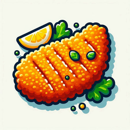 Illustration of fried fish with lemon and parsley, vector illustrationのイラスト素材