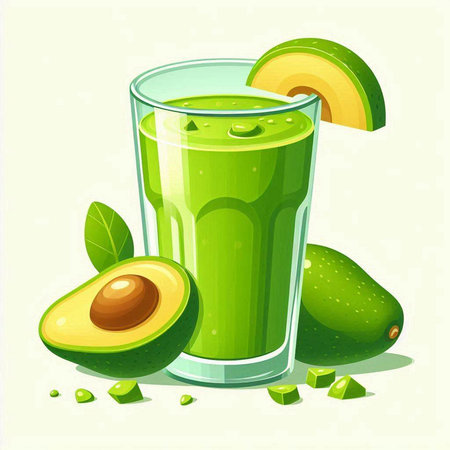 Avocado smoothie in a glass with slices of avocado. Vector illustration.のイラスト素材