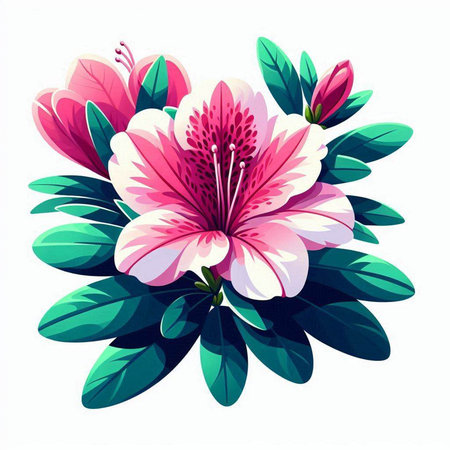 Beautiful pink rhododendron flowers. Vector illustration.のイラスト素材