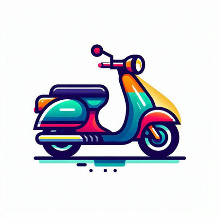 Colorful scooter vector icon isolated on white background. Flat style vector illustration.のイラスト素材