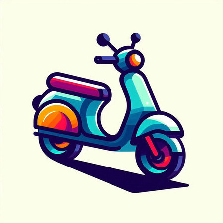 Vintage scooter icon in cartoon style. Motorcycle vector illustration.のイラスト素材