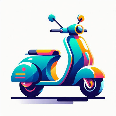 Retro scooter on a white background. Colorful vector illustration.のイラスト素材