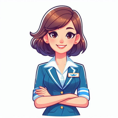 Beautiful young business woman standing with arms crossed. Vector illustration.のイラスト素材