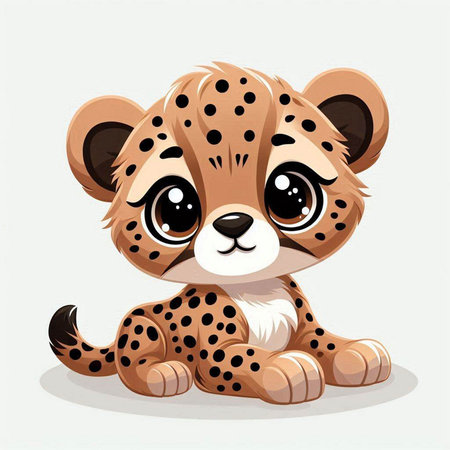 Cute cartoon baby cheetah on white background. Vector illustration.のイラスト素材
