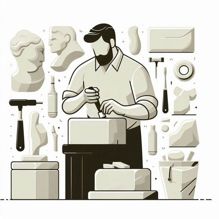 Sculptor at work in the office. Vector illustration.のイラスト素材