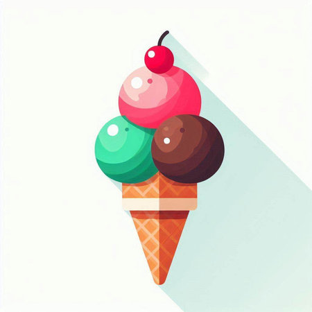 Colorful ice cream in a waffle cone. Vector illustration.のイラスト素材
