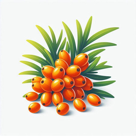 Sea buckthorn berries on a white background. Vector illustration.のイラスト素材
