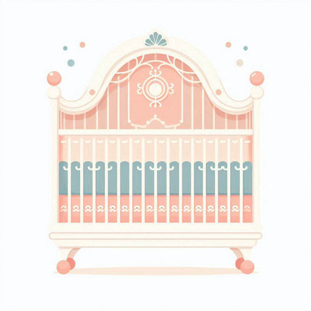 Crib for a baby, vector illustration in pastel colors.のイラスト素材