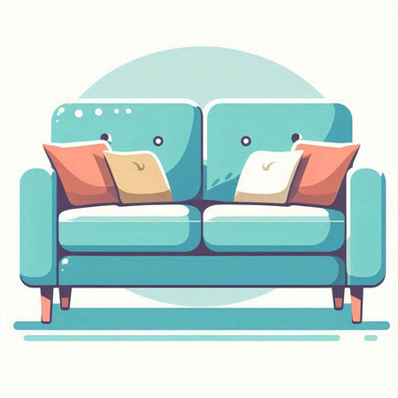 Sofa with pillows in flat style. Vector illustration.のイラスト素材