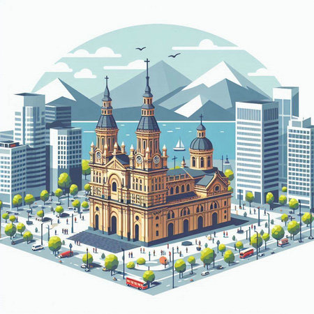 Church in the city. The church is located in the center of the city.のイラスト素材