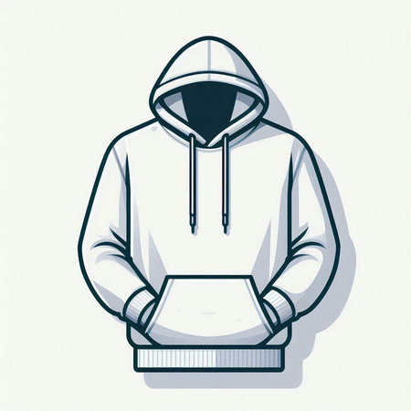 Illustration of a white hooded sweatshirt with a hood.のイラスト素材