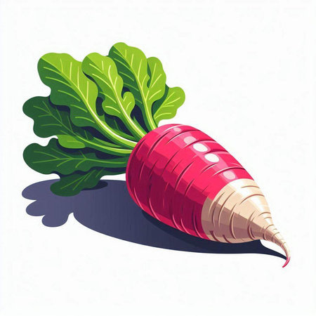 Radish with green leaves on a white background. Vector illustration.のイラスト素材