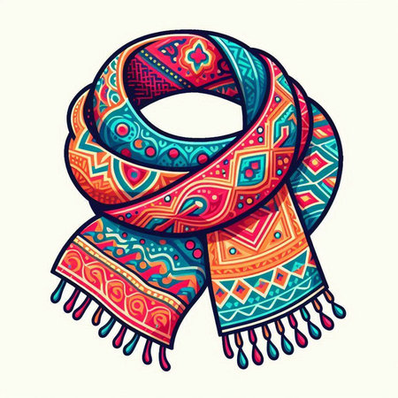 Colorful hand drawn scarf. Vector illustration for your design. Isolated on white background.のイラスト素材