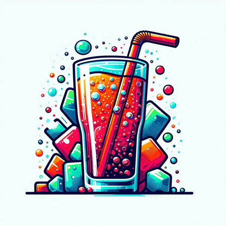 Colorful illustration of a glass of cola with a straw.のイラスト素材