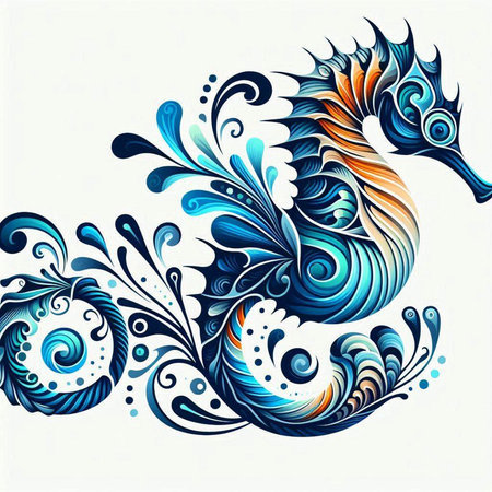 Vector illustration of a seahorse in the oriental style.のイラスト素材