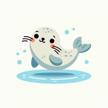 Cute seal in the water. Vector illustration in flat style.のイラスト素材