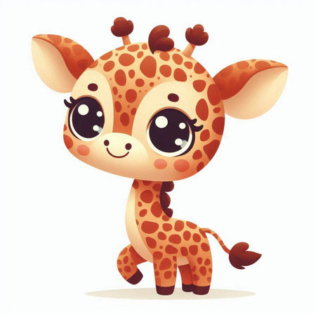 Cute cartoon baby giraffe isolated on white background. Vector illustration.のイラスト素材