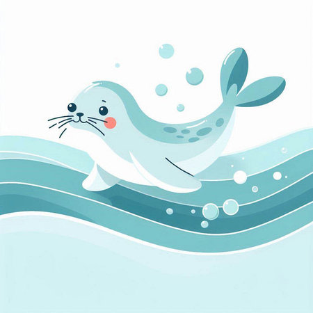 cute seal swimming in the sea, vector illustration, eps10のイラスト素材