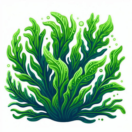 Green seaweed on white background. Vector illustration of seaweed.のイラスト素材