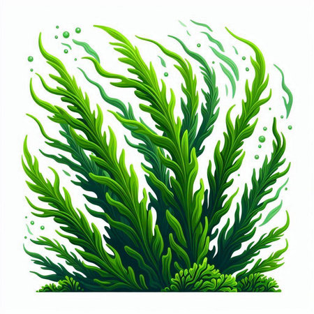 Illustration of a green seaweed isolated on a white background.のイラスト素材