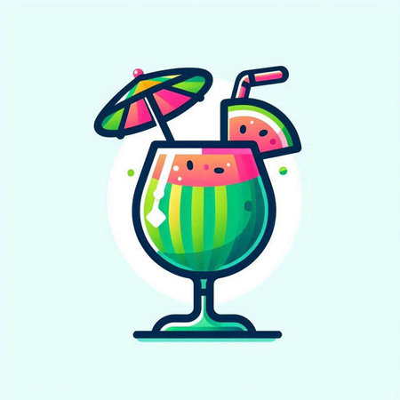 Cocktail with watermelon slice and umbrella. Vector illustration.のイラスト素材