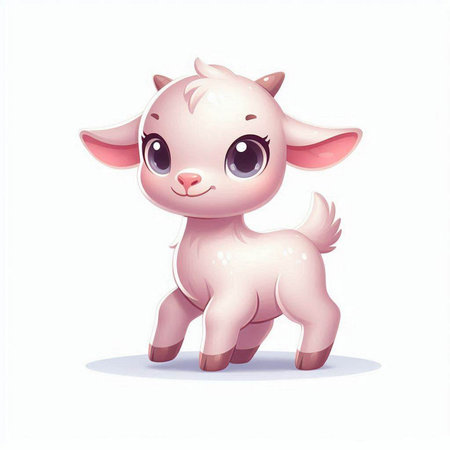 Cute cartoon baby goat. Vector illustration isolated on white background.のイラスト素材