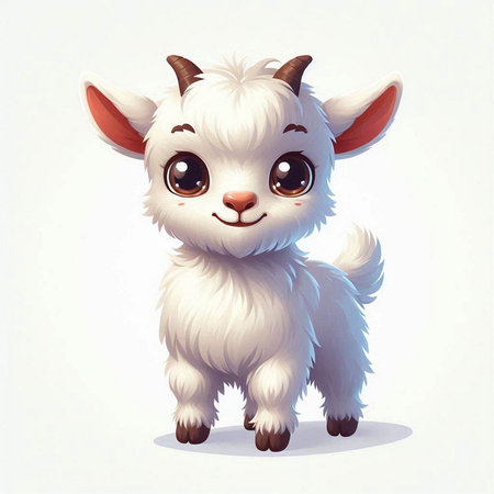 Cute cartoon goat with horns on white background. Vector illustration.のイラスト素材
