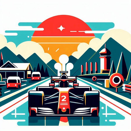 Racing car on the road. Vector illustration in retro style.のイラスト素材