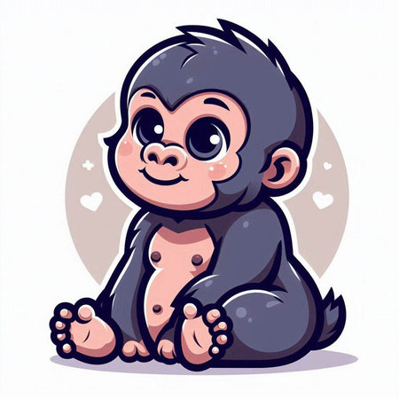 Cute baby monkey sitting on white background. Vector illustration in cartoon style.のイラスト素材