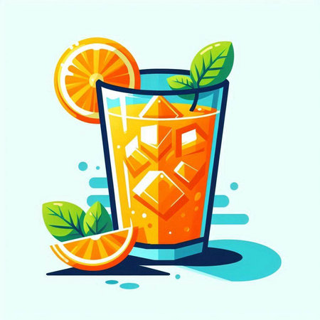 Cocktail with orange, lemon and ice. Vector illustration.のイラスト素材