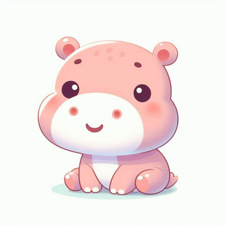 Cute cartoon hippo isolated on white background. Vector illustration.のイラスト素材